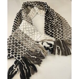 Noelle Women's Scarf Gray Black White Chunky Knit Fringe Very Soft Boho NEW